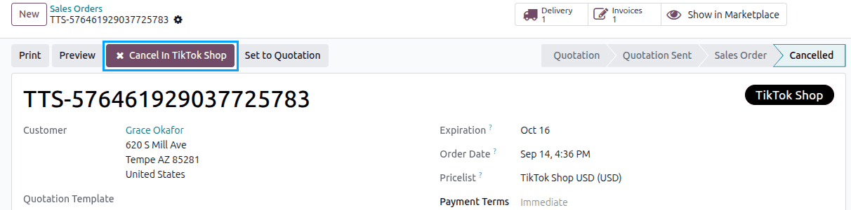 Cancel In TikTok Shop Button