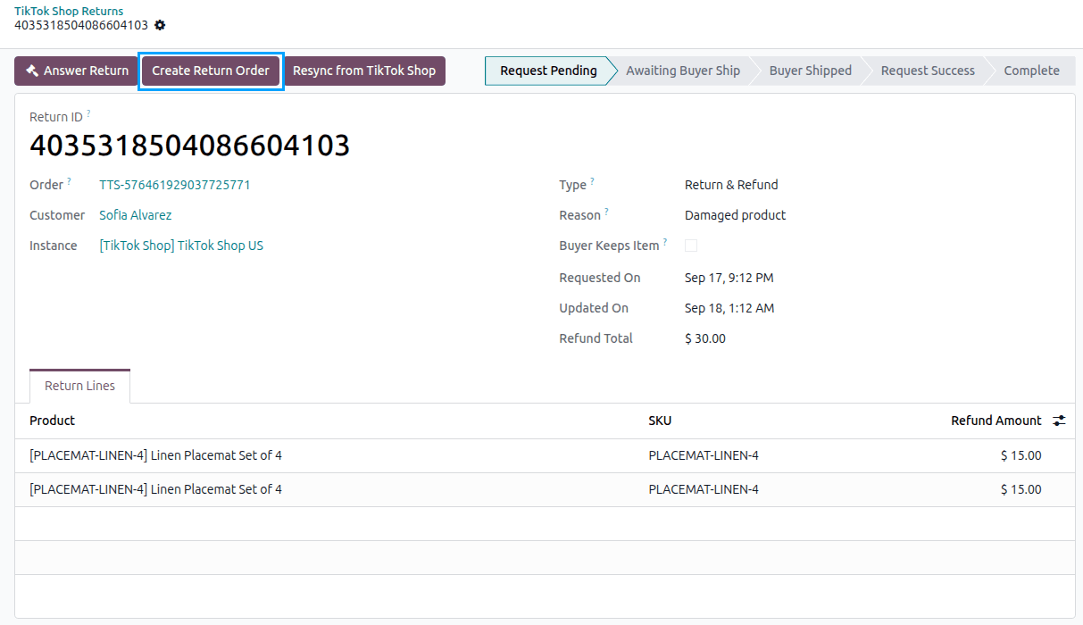 Create Return Order