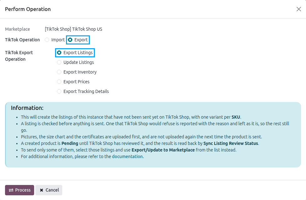 Export Listings Operation