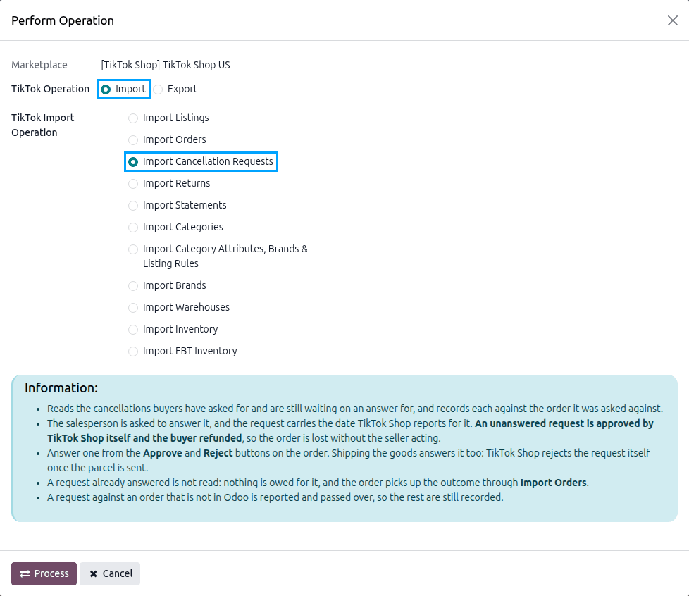 Import Cancellation Requests Operation