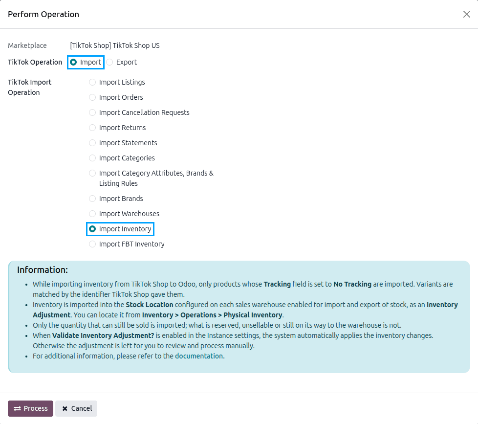 Import Inventory Operation