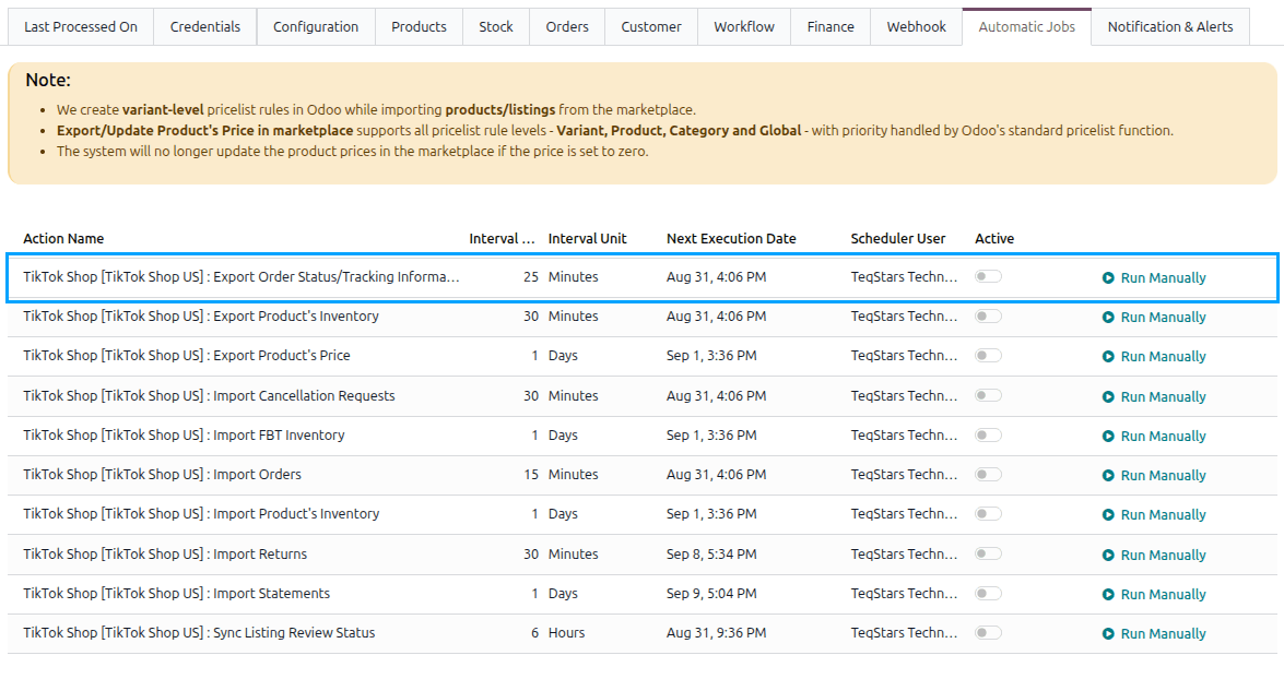 Order Status Automatic Export