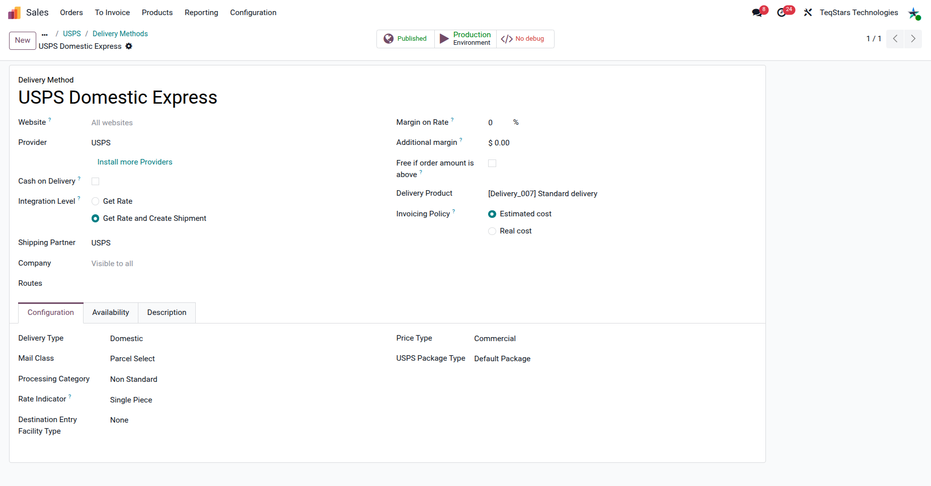 USPS Delivery Method Configration