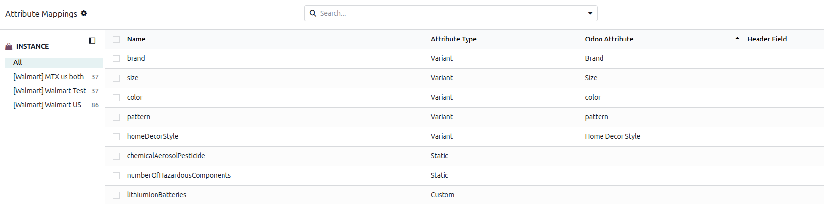 Walmart Attribute Mappings