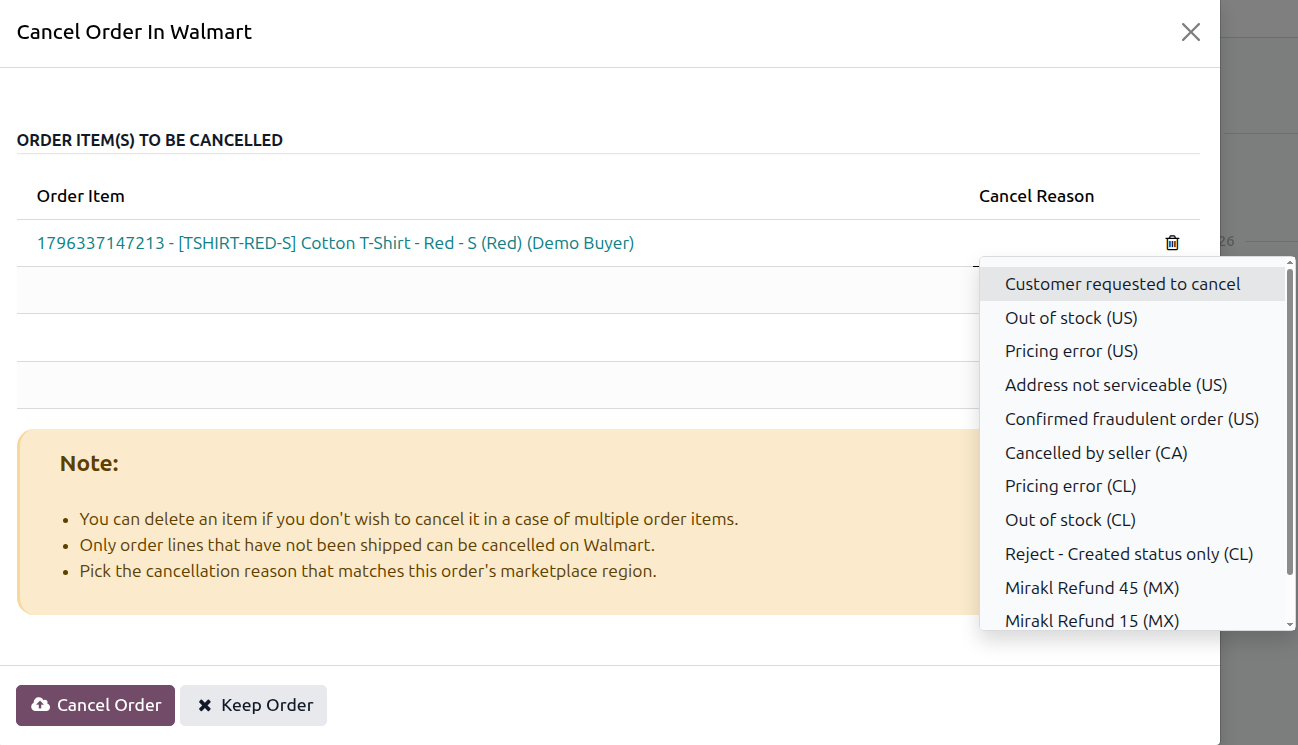 Cancel Order In Walmart Wizard