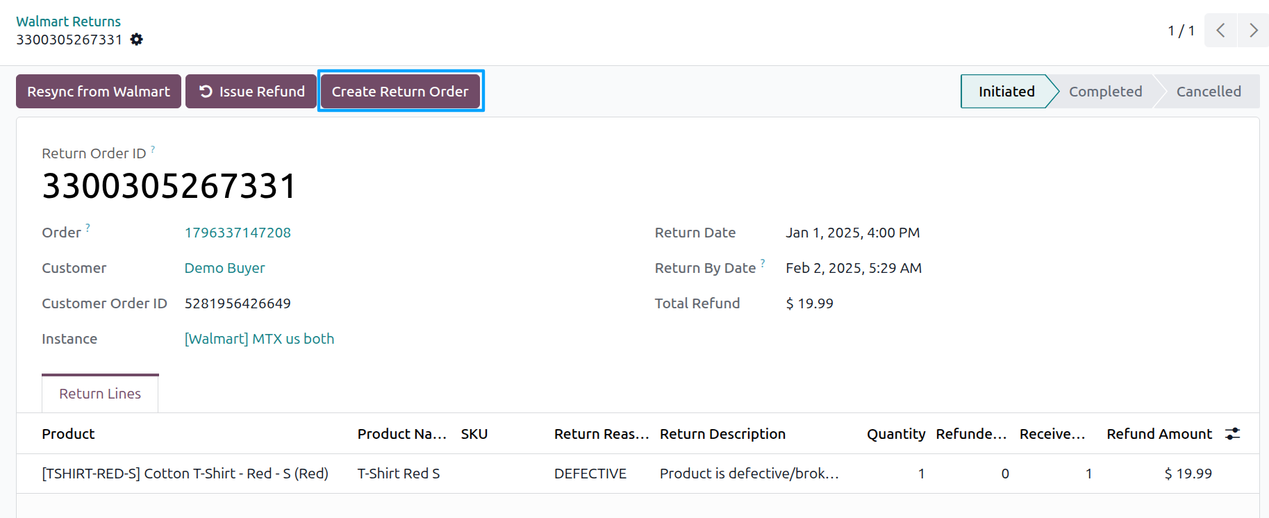 Create Return Order
