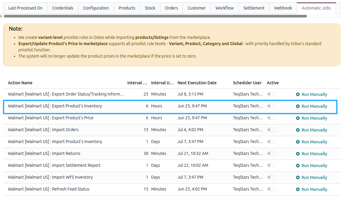 Inventory Automatic Export