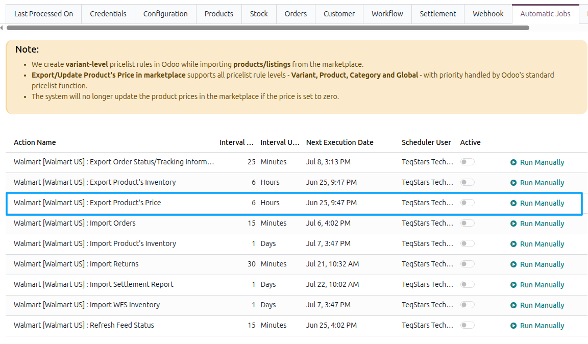 Price Automatic Export