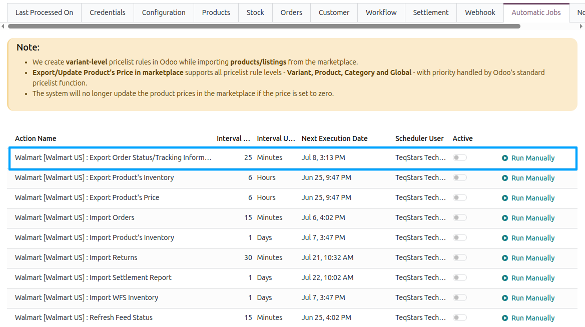 Tracking Automatic Export