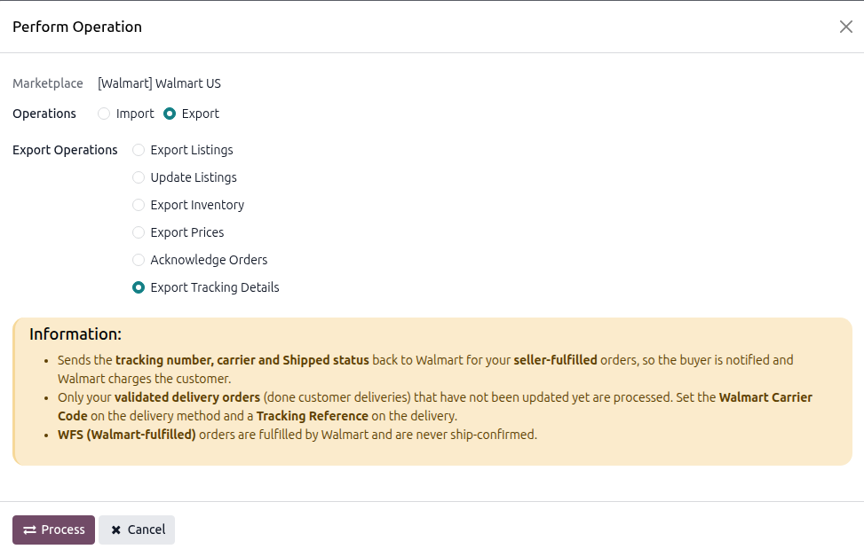 Export Tracking Details Operation