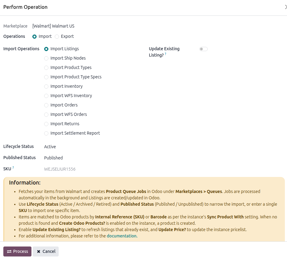 Import Listings Operation