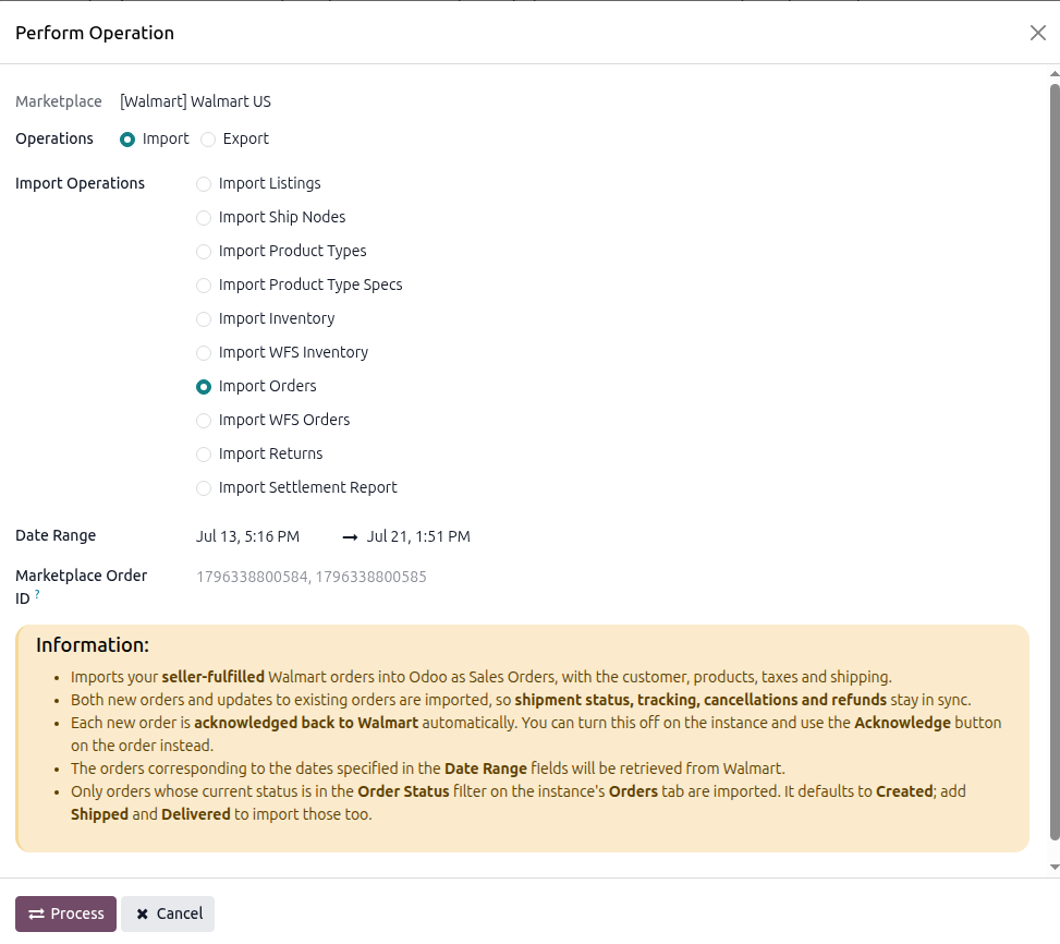 Order Import Screen