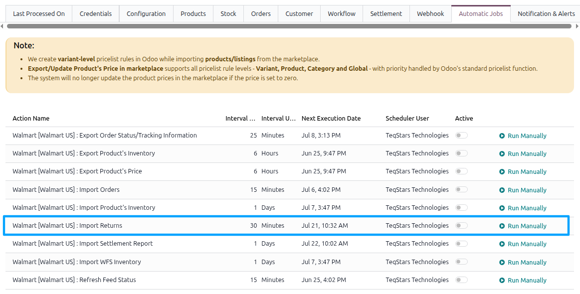 Returns Automatic Import