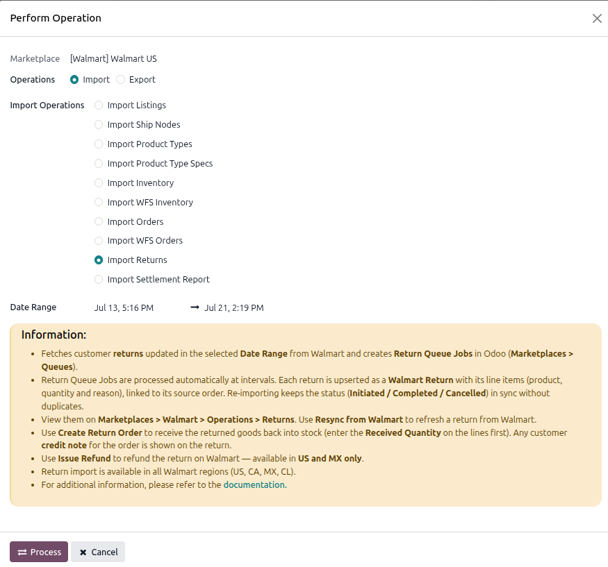 Import Returns Operation