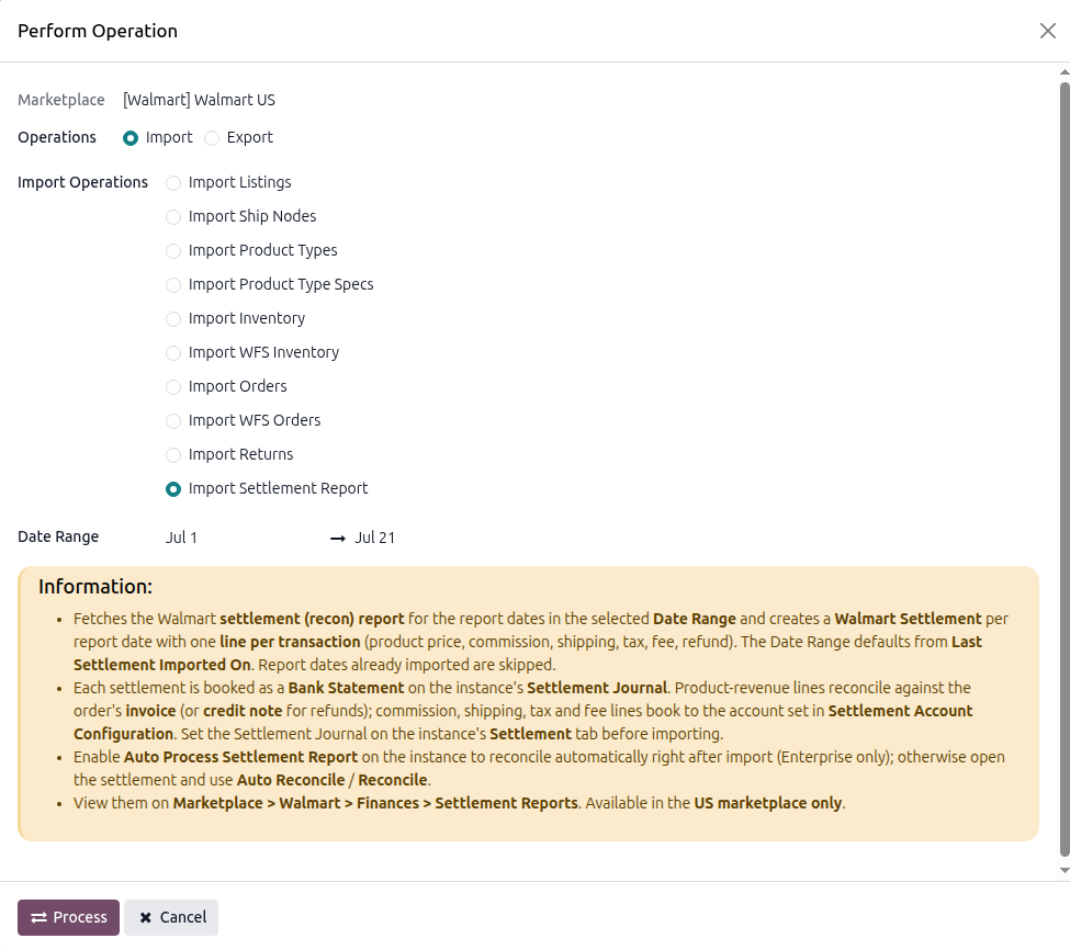 Import Settlement Operation