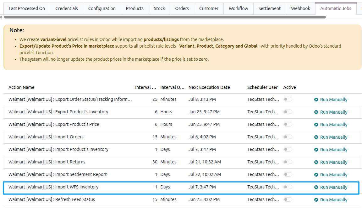 WFS Inventory Automatic Import
