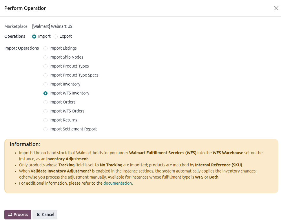 Import WFS Inventory Operation