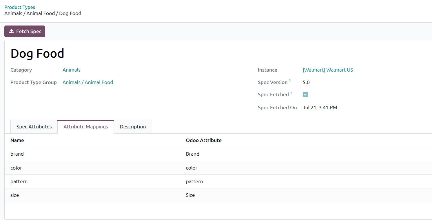 Product Type Attribute Mapping