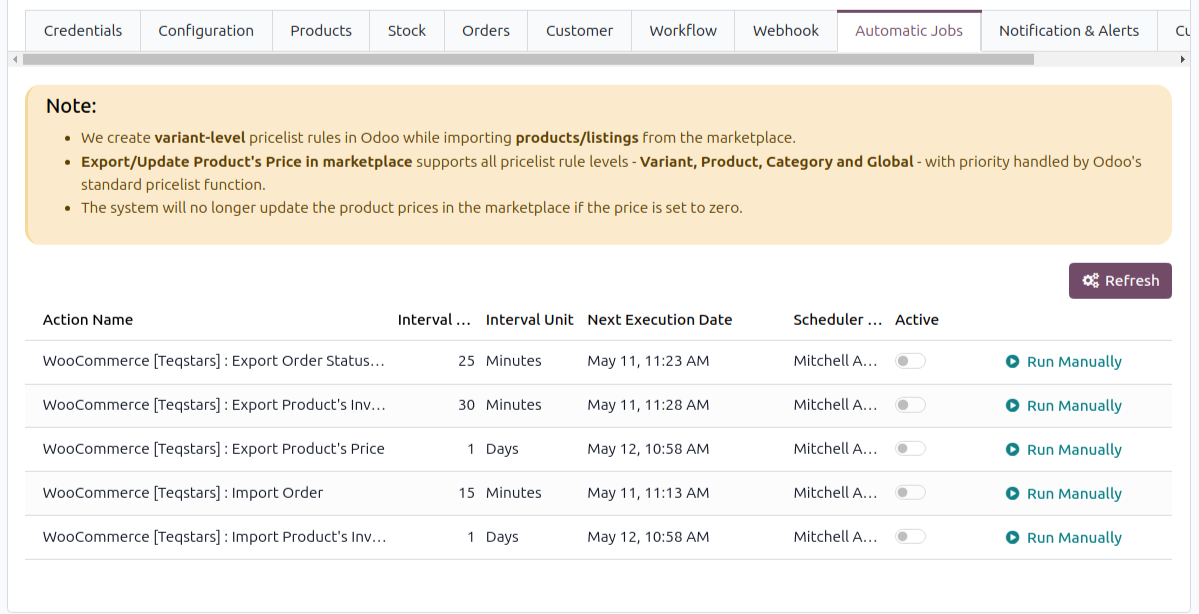 Automatic jobs configuration
