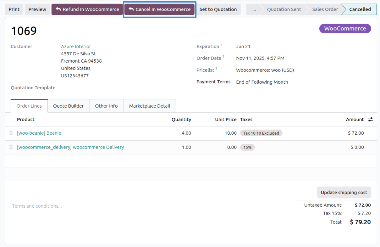 Cancel order in WooCommerce