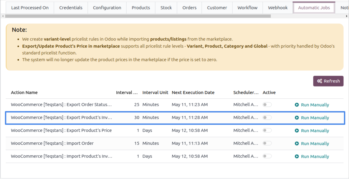 Export Inventory Schedule Action