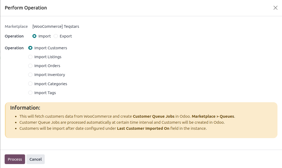 Export Inventory Operation Screen