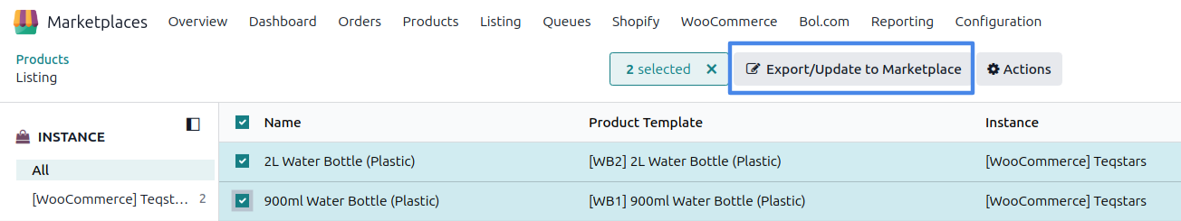 Export/Update Listing in Marketplace action