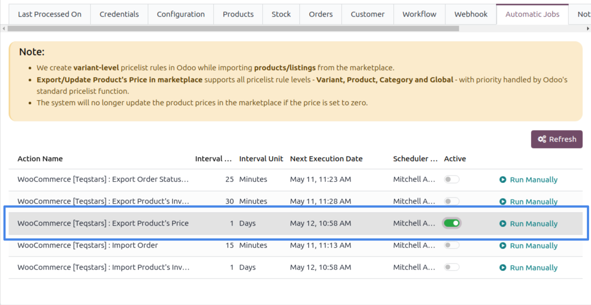 Export Price Schedule Action