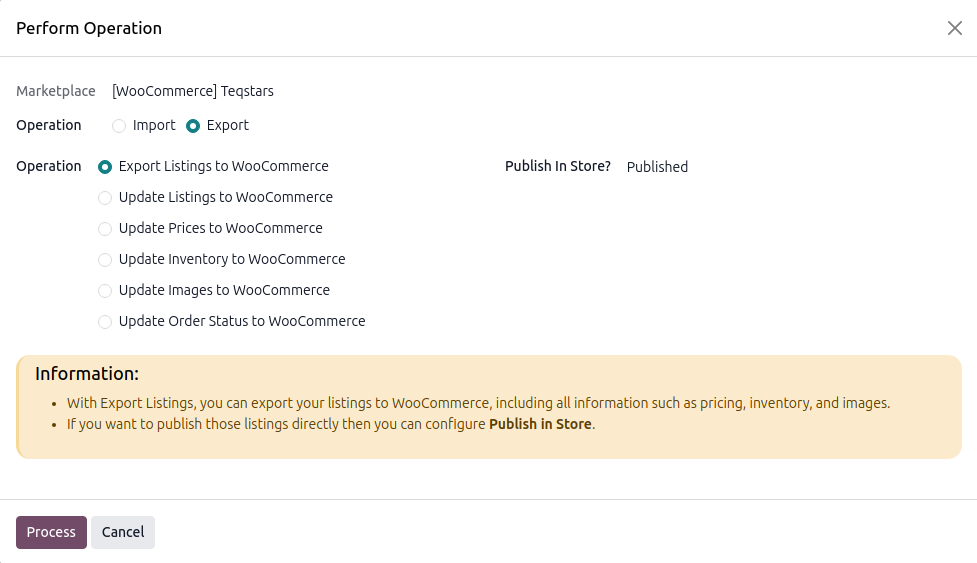 Listing Export Screen