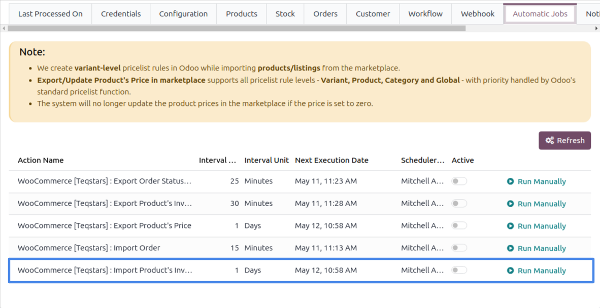 Import Inventory Schedule Action