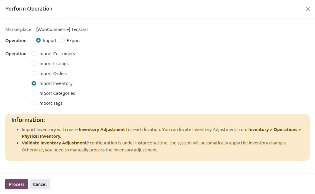 Import Inventory Screen
