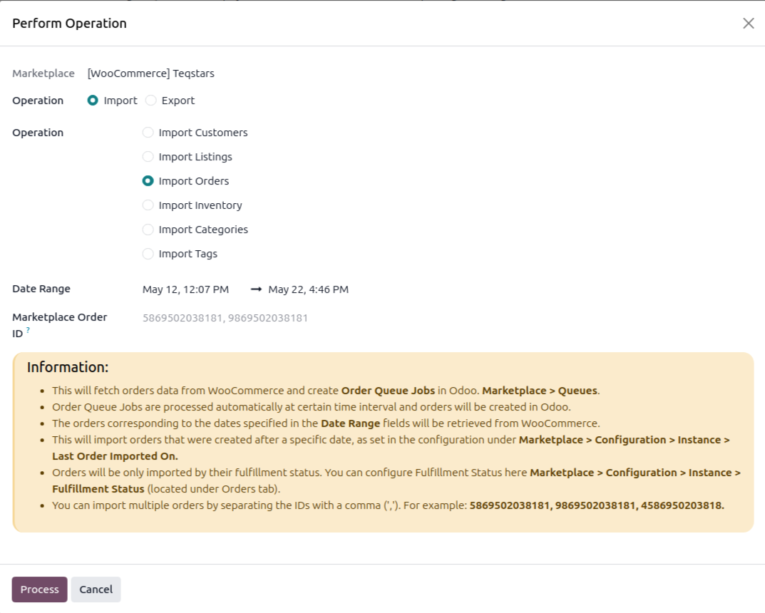 Order Import Screen
