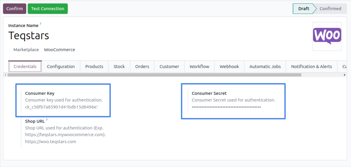 Paste credentials in the instance