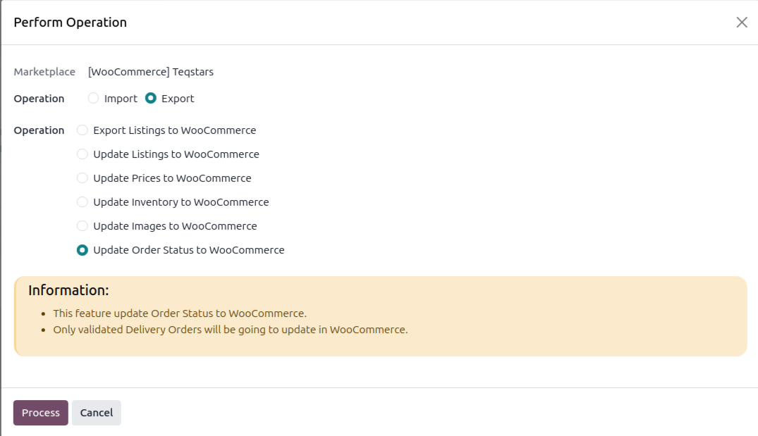 Update order status operation
