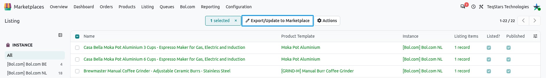 Bol.com Export Listing Button