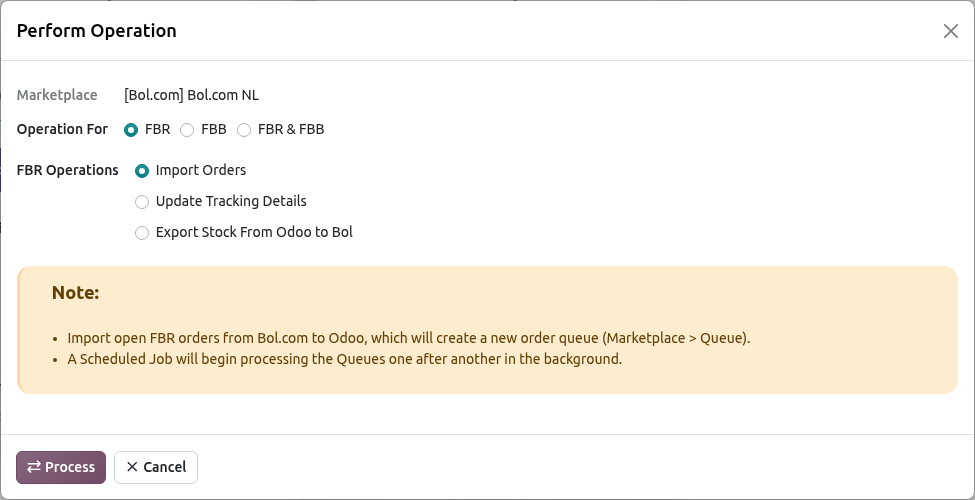 Bol.com Import FBR Orders Screen