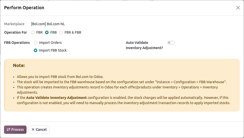 Bol.com Import Inventory Screen