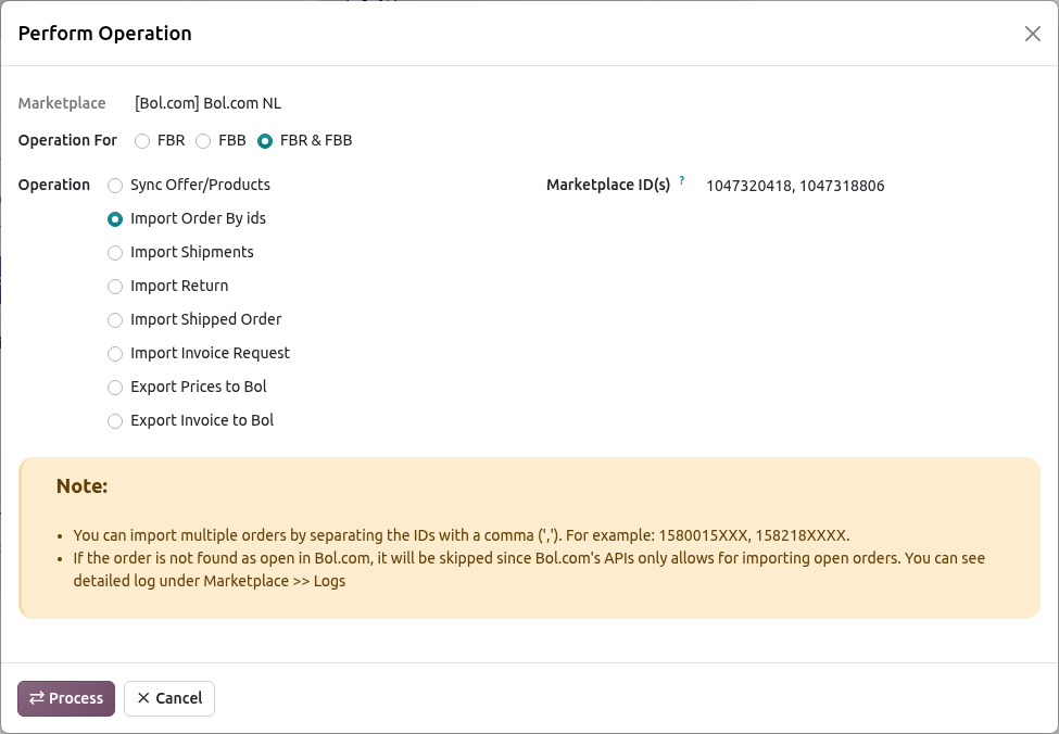 Bol.com Import Orders By ID Screen