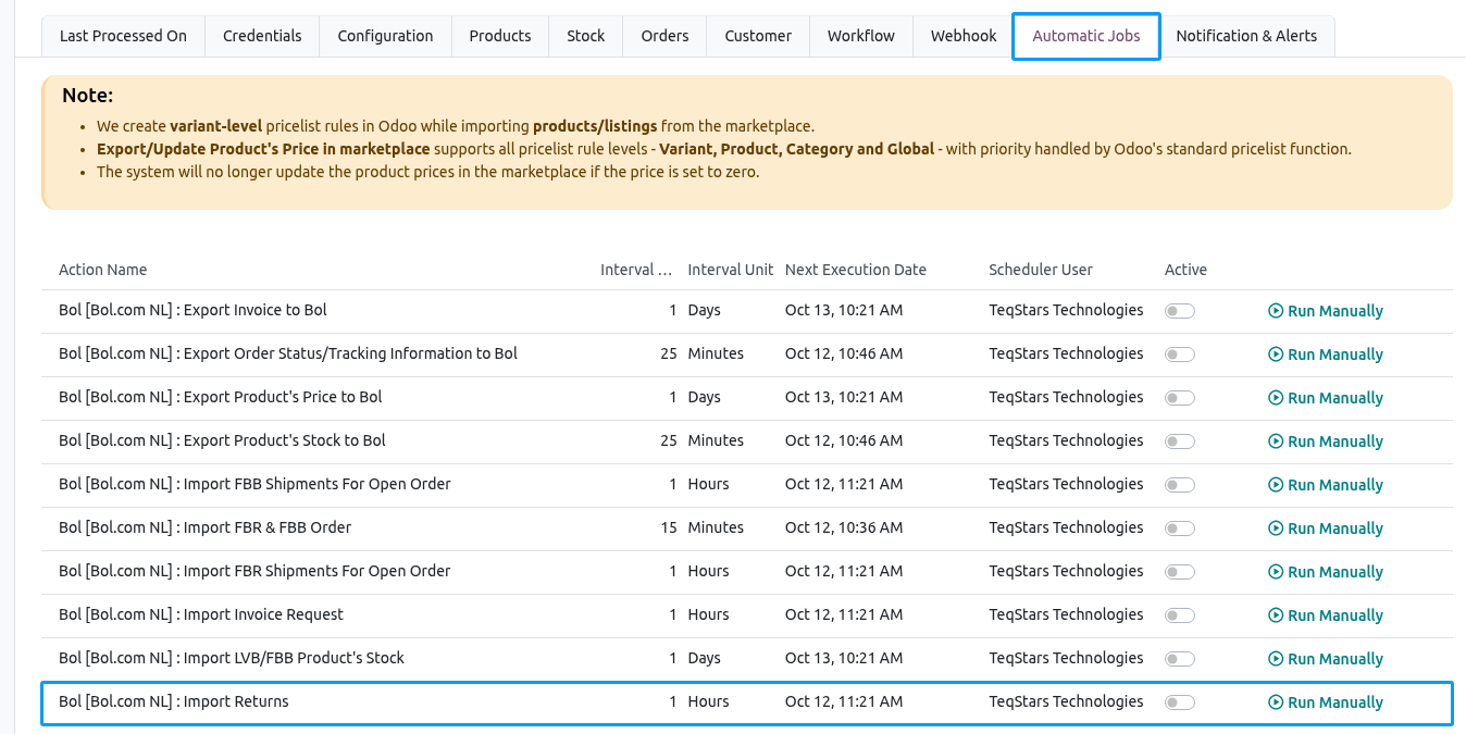 Bol.com Import Returns Automatic Job