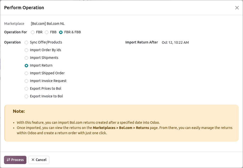 Bol.com Import Return Screen