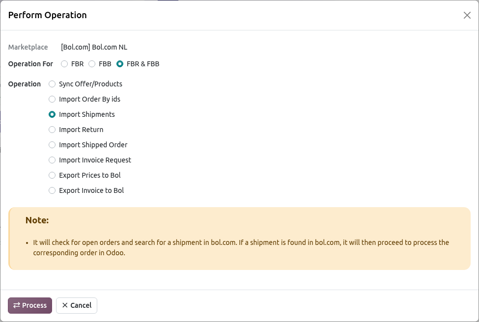 Bol.com Import Shipment Screen