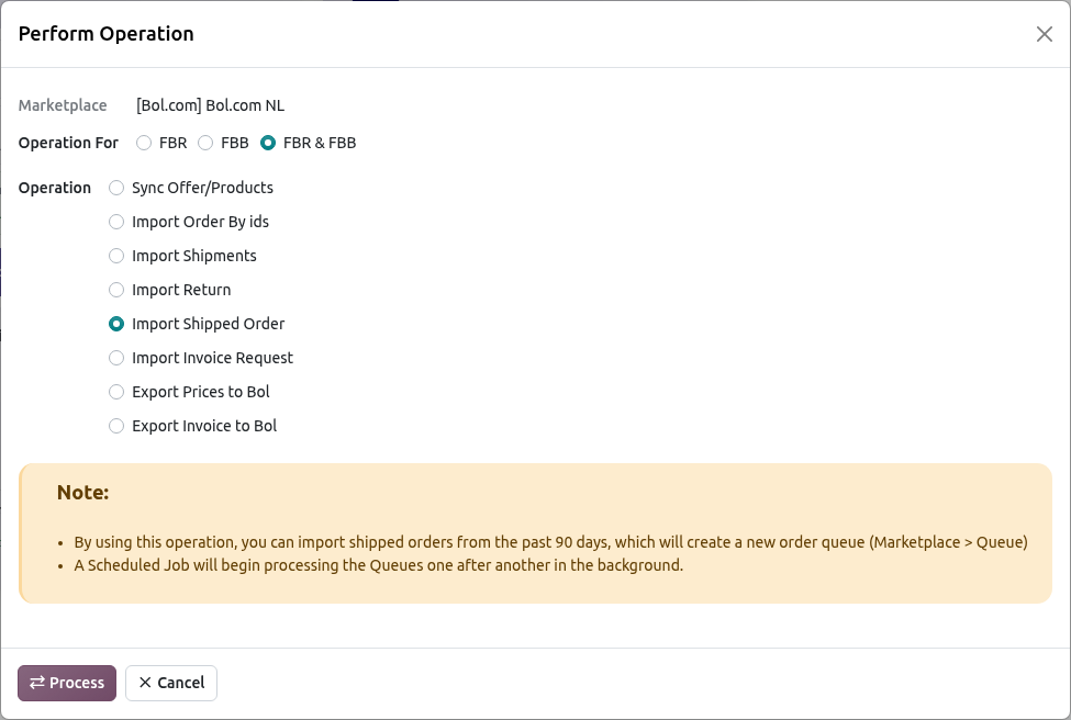 Bol.com Import Shipped Order Operation Screen