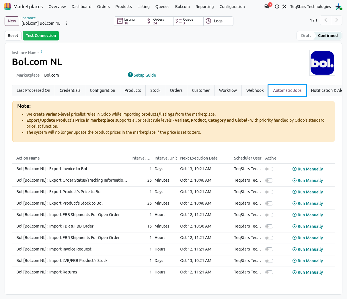 Bol.com Automatic Jobs Configurations