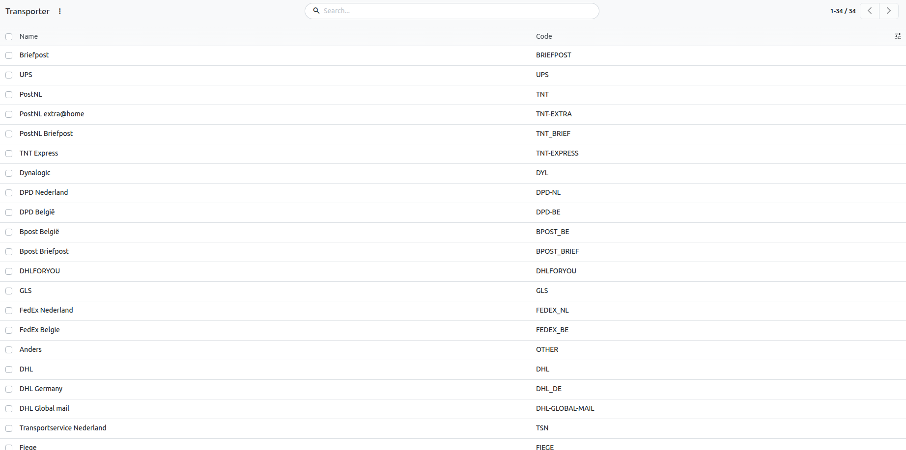 The Transporters list under Marketplaces, Bol.com
