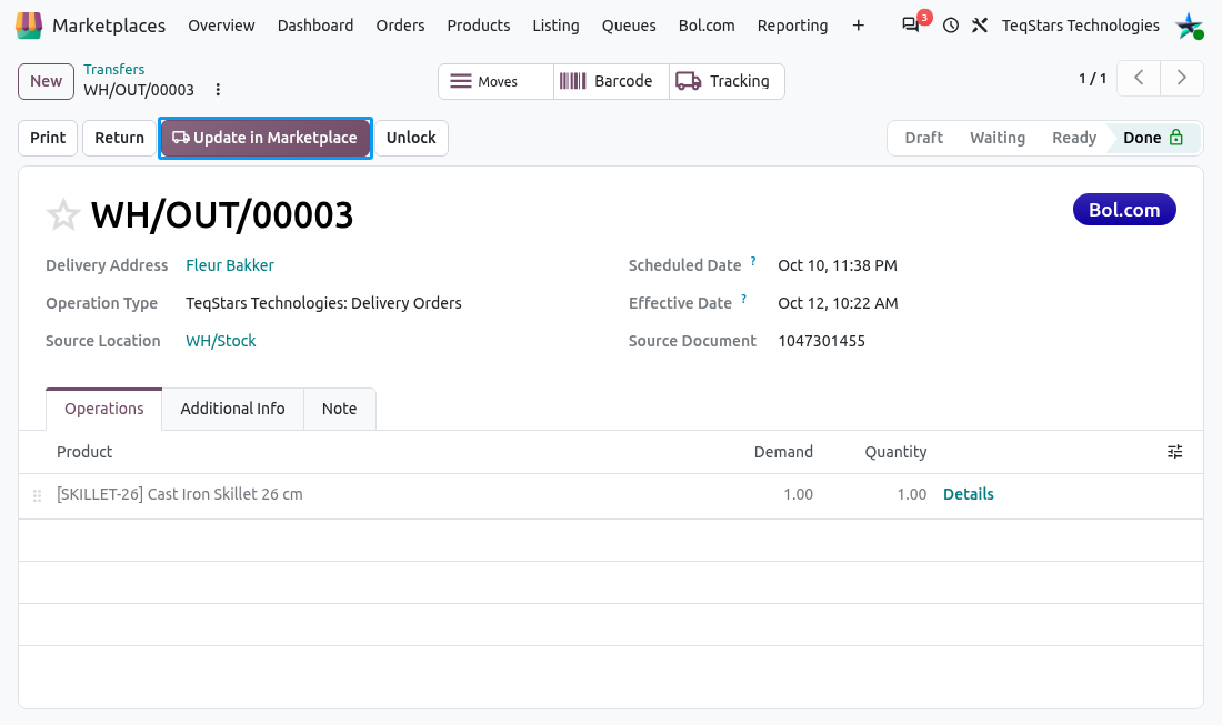 Bol.com Update Order Status Button