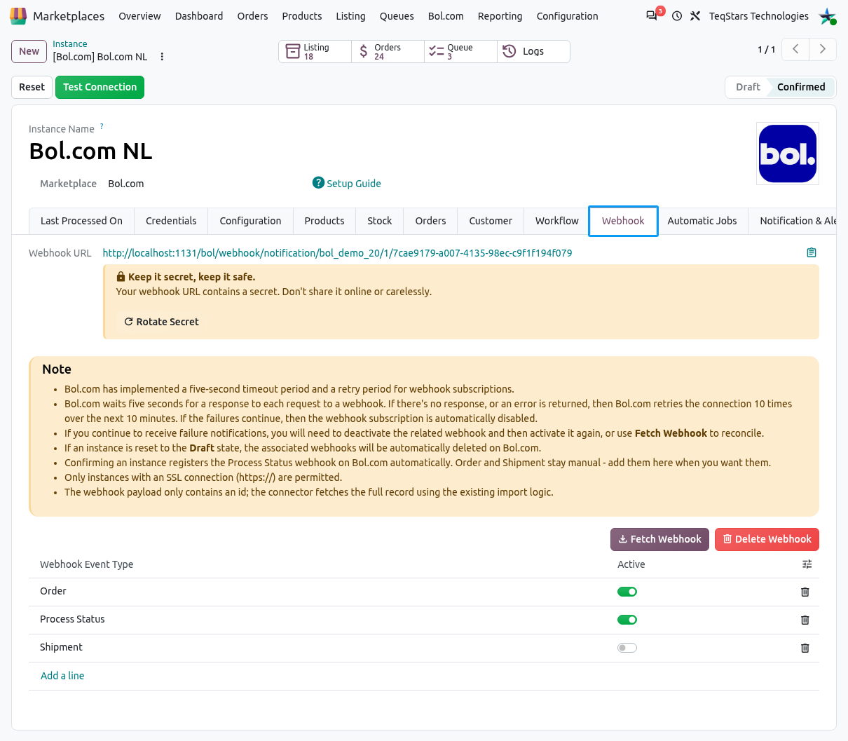 Bol.com Webhook Configurations