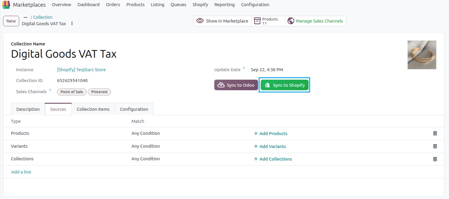 Sync to Shopify collection Button