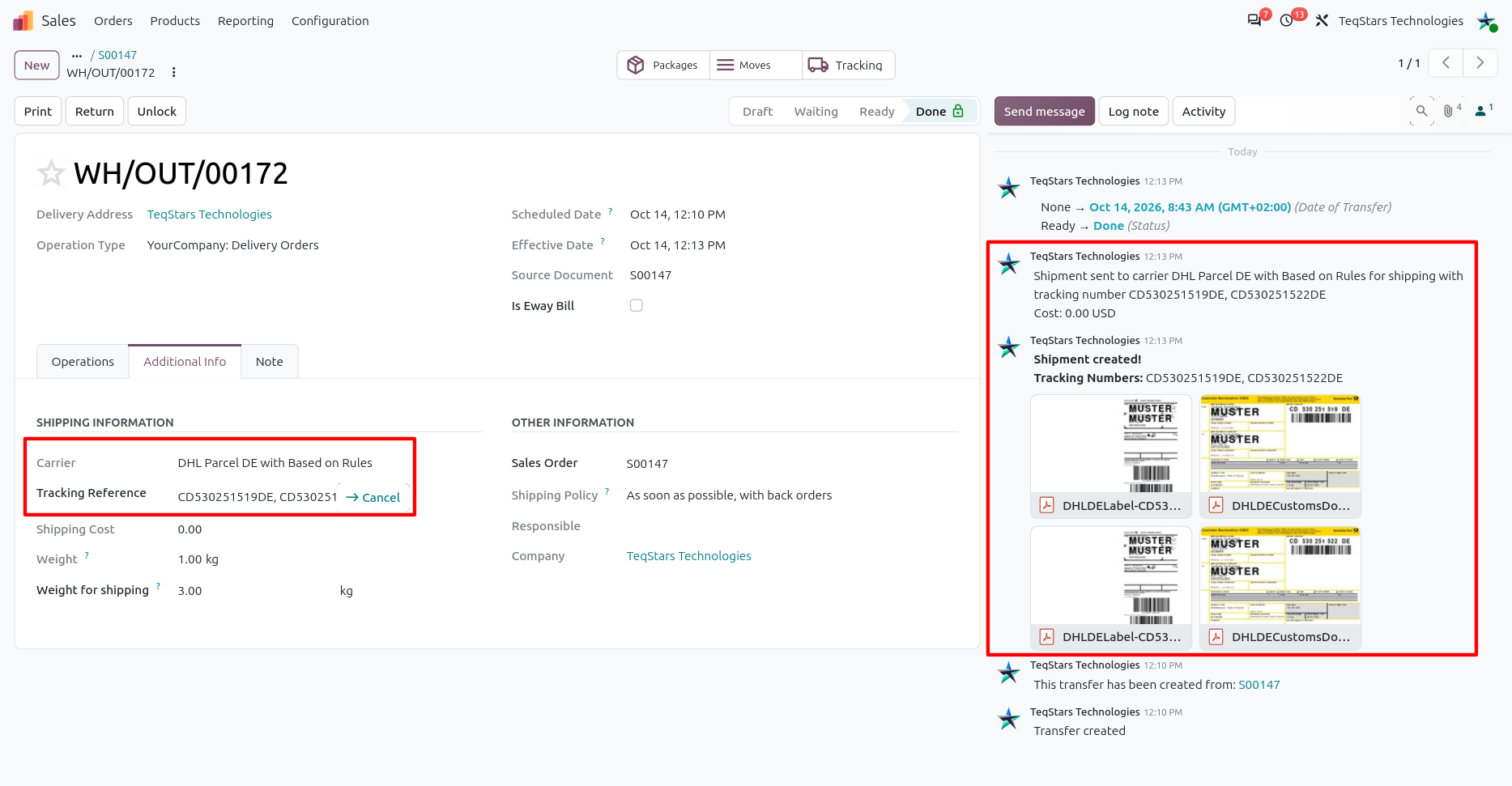 Shipping Information In Delivery Order.