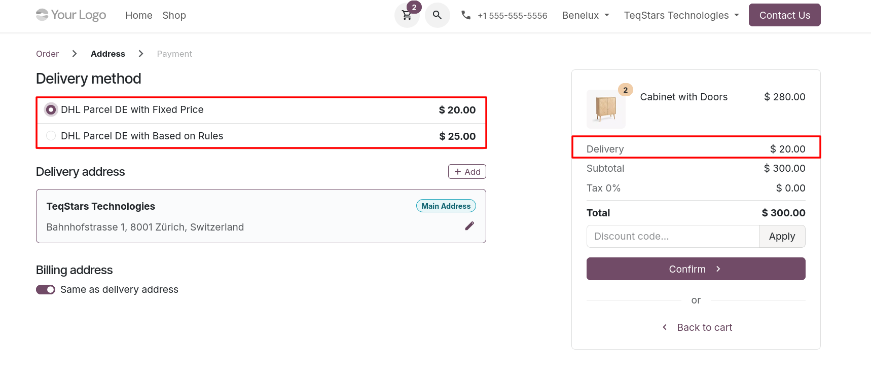 Website Order Using Delivery Method
