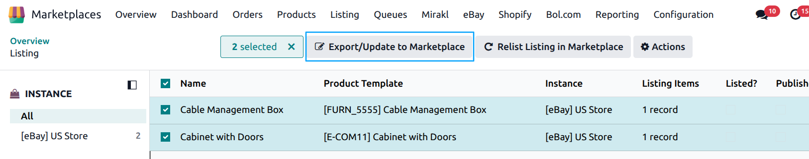 Export Listing Button